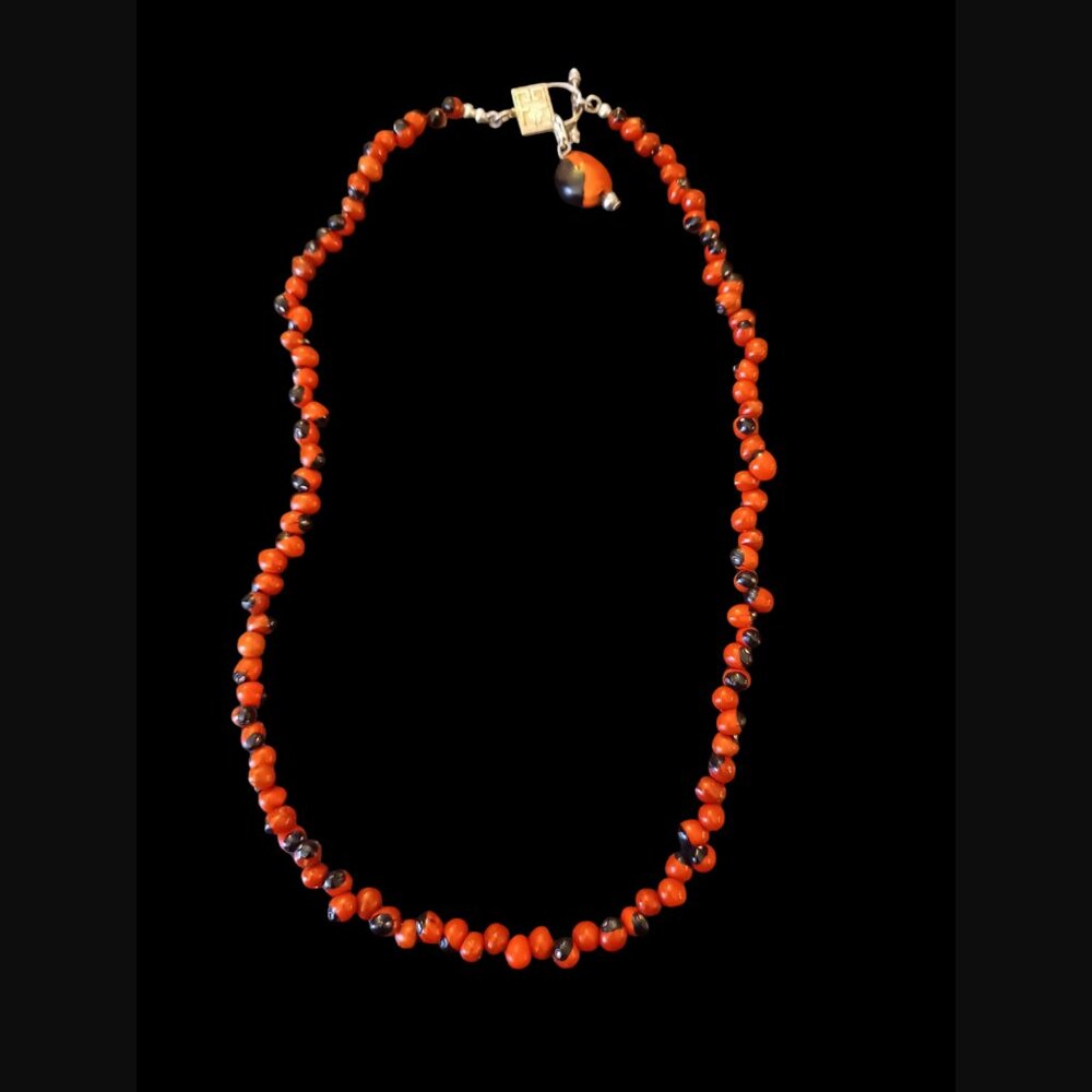 Evelyn Brooks Classic Luck Red And Black Seed Beads 19" Long Necklace